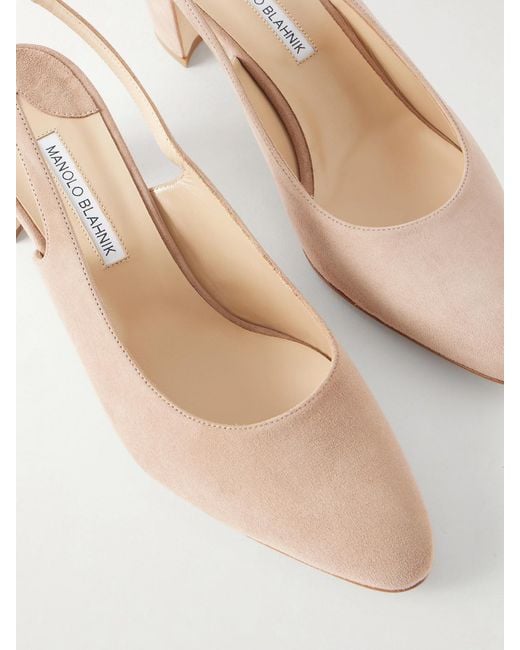 Manolo Blahnik Natural Allurasan 50 Suede Slingback Pumps