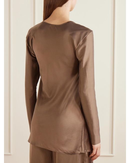Ruohan Brown Syros Silk-Blend Satin Blouse
