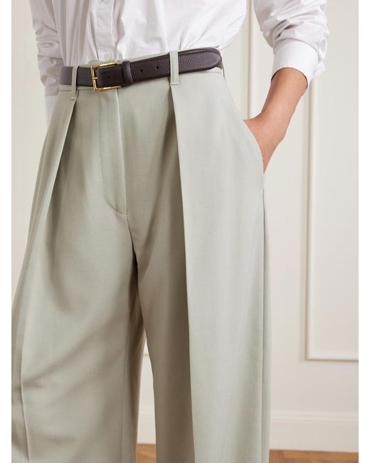 Victoria Beckham White Pleated Grain De Poudre Wide-Leg Pants