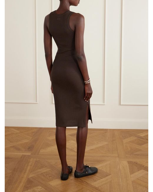 Loewe Brown Embellished Ribbed Stretch-Cotton Midi Dress