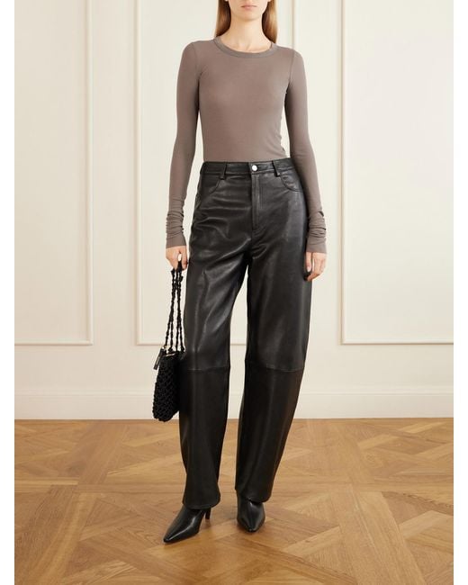 Arma Black Leather Wide-Leg Pants
