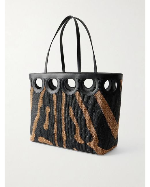 Ferragamo Black Leather-Trimmed Raffia Tote