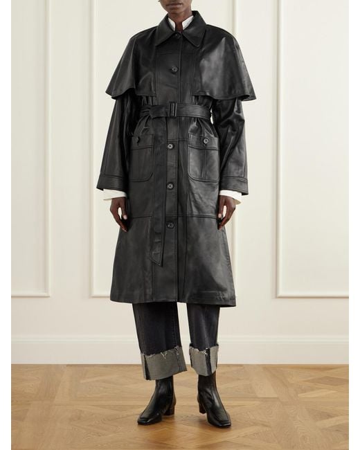 Sea Black Caitlin Belted Leather Trench Coat