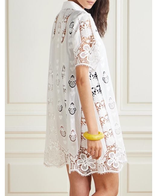 Mini-Robe En Voile De Coton Et En Dentelle À Broderies Elle Miguelina en coloris White