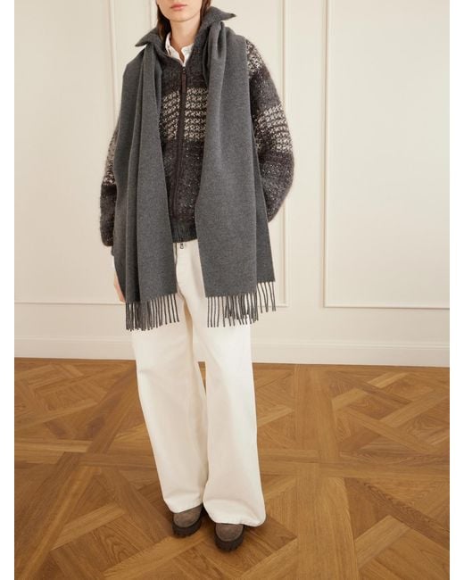 Brunello Cucinelli Gray Fringed Cashmere Scarf