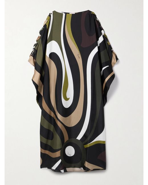 Emilio Pucci Black Big Marmo Printed Silk-Twill Kaftan