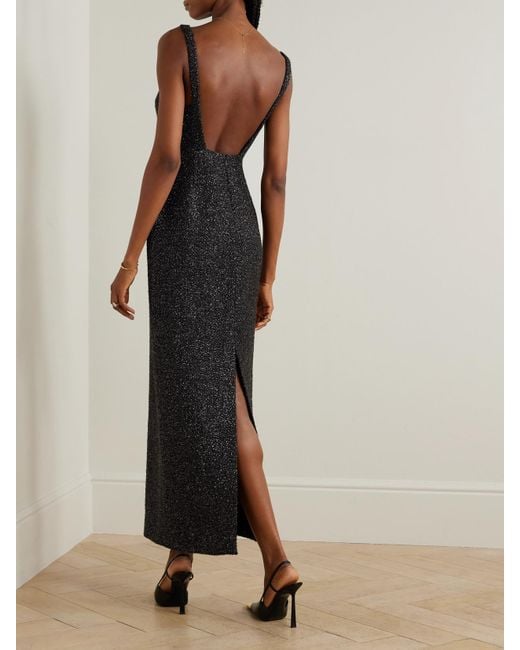 Emilia Wickstead Black Karolyn Open-Back Metallic Tweed Maxi Dress