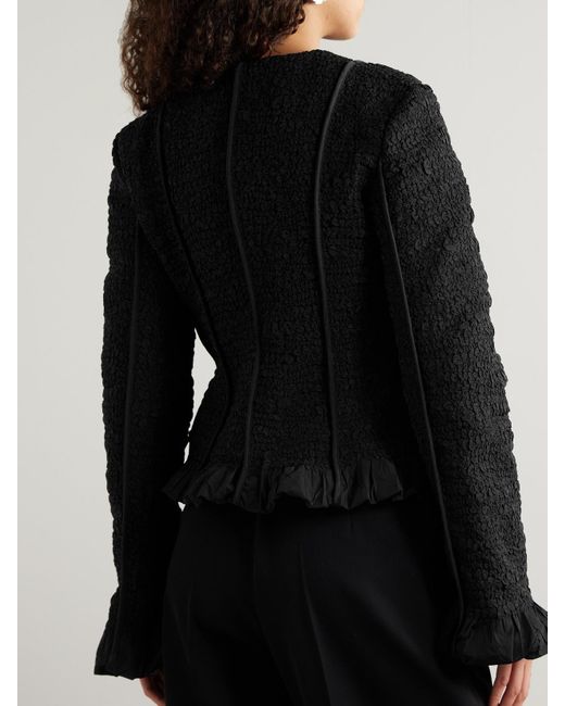 Jil Sander Black Ruffled Smocked Twill Jacket