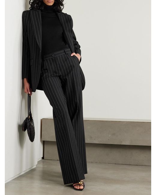 Dolce & Gabbana Black Pinstriped Wool Wide-Leg Pants