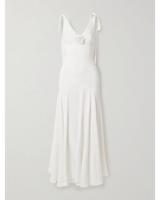 Rodarte White Embellished Velvet-Trimmed Silk-Crepe Maxi Dress