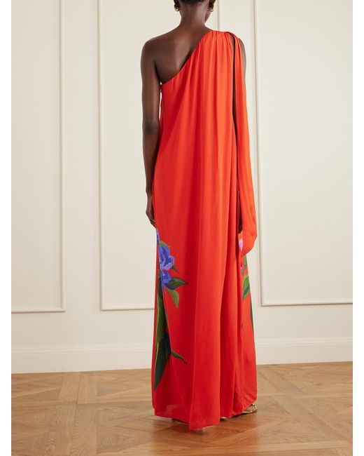 Borgo De Nor Red Lani Floral-Print Satin-Crepe Maxi Dress