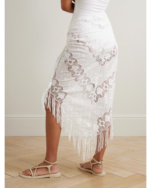 Miguelina White Julia Pareo Aus Baumwoll-Voile Und Spitze Mit Fransen Und Stickereien