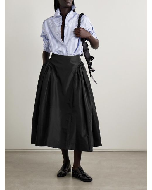 Simone Rocha Black Pleated Taffeta Midi Skirt
