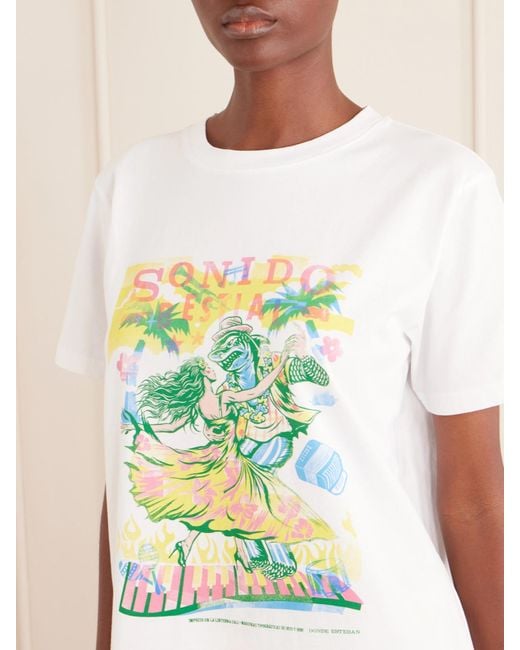 Donde Esteban White Sonido Bestial Printed Cotton-Jersey T-Shirt