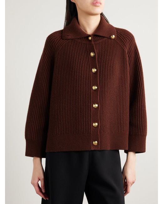 Nili Lotan Brown Deryl Cardigan Aus Geripptem Kaschmir