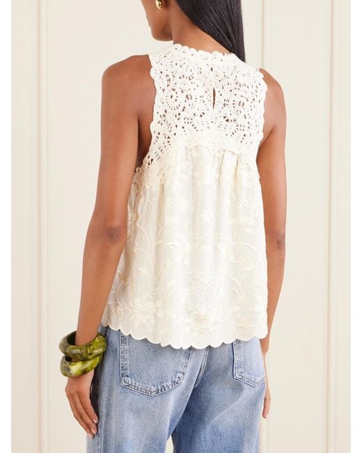 Sea Natural Alina Lace-Embroidered Satin Blouse