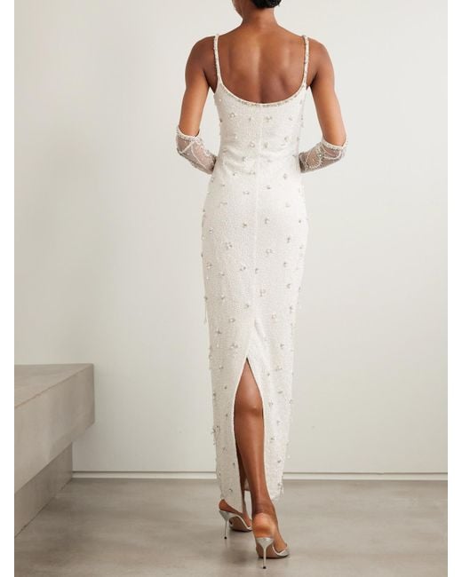 Clio Peppiatt Droplet Embellished Beaded Stretch-Tulle Gown in White | Lyst