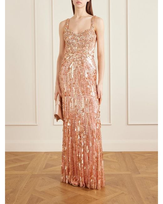 Jenny Packham White Da Vinci Crystal-Embellished Sequined Tulle Gown