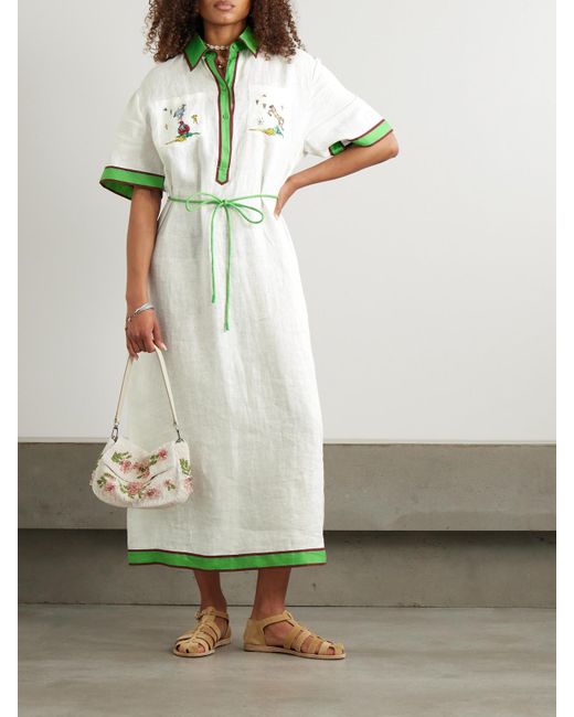 ALÉMAIS Anouk Colantoni Play Belted Embroidered Linen-Gauze
