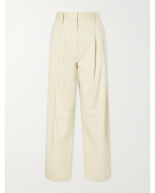 Proenza Schouler Natural Taya Pleated Cotton-Blend Straight-Leg Pants