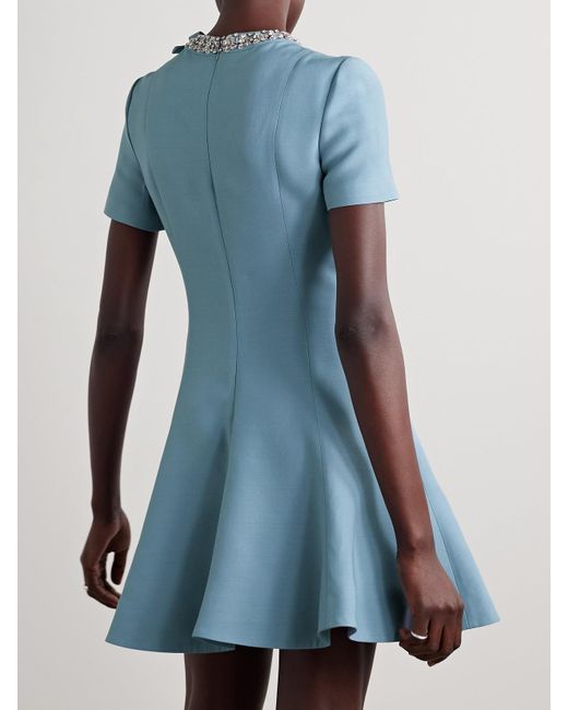 Valentino Garavani Blue Embellished Wool And Silk-Blend Mini Dress