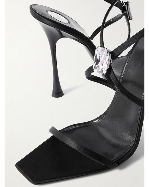 Saint Laurent Black Harlow Sandalen Aus Satin Mit Kristall