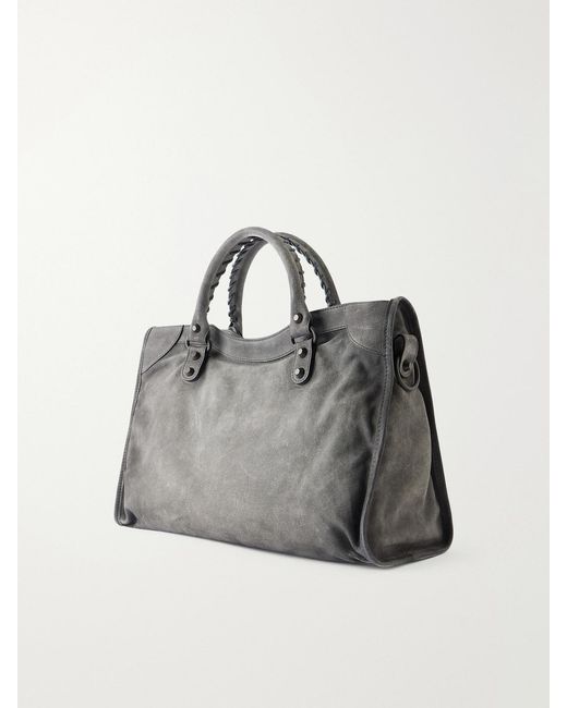 Balenciaga Gray Le City Medium Embellished Suede Shoulder Bag