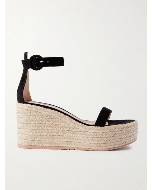 Gianvito Rossi Natural 45 Suede Espadrille Wedge Sandals