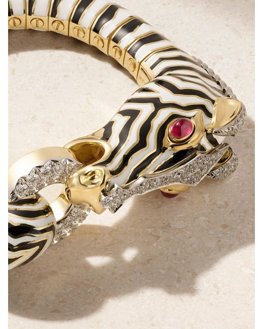 David Webb Natural Zebra 18-Karat, Platinum, Diamond, Ruby And Enamel Bracelet