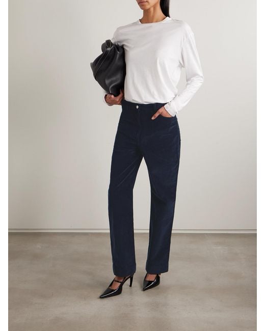 Totême  Blue Cotton-Corduroy Straight-Leg Pants