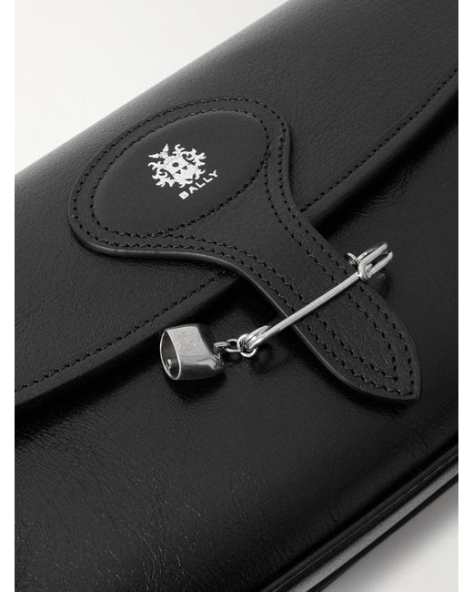 Bally Black Beckett Embellished Glossed Textured-Leather Shoulder Bag