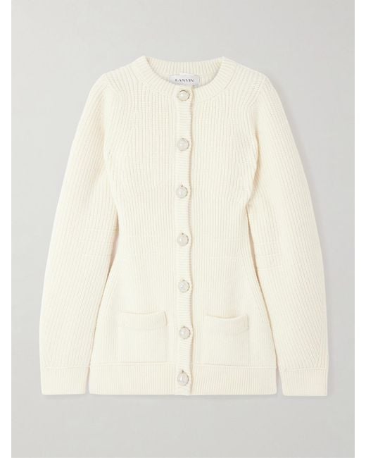 Lanvin Natural Ribbed Wool Cardigan