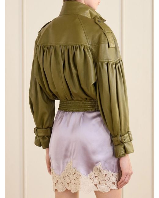Chloé Green Leather Bomber Jacket