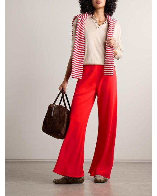 La Ligne Red Colby Crepe Wide-Leg Pants