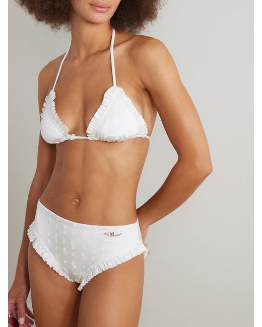 Chloé White Embellished Ruffled Broderie Anglaise Bikini Briefs