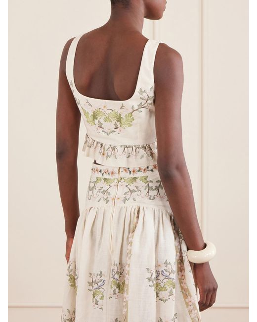 Agua Bendita Natural Eslabon Anhelo Floral-Print Button-Embellished Linen Cropped Top