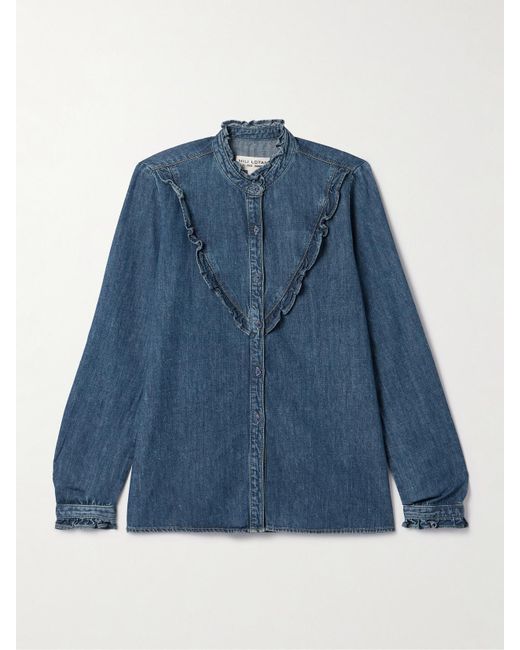Nili Lotan Blue Marcela Ruffled Denim Shirt