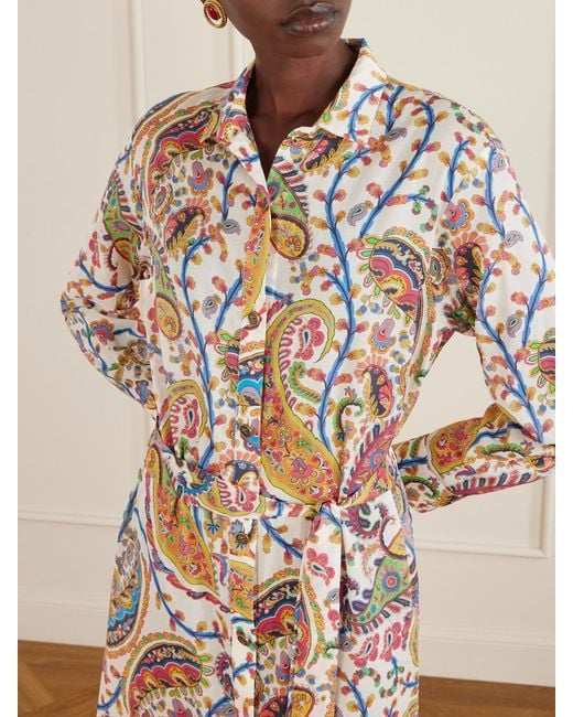 Etro Multicolor Belted Paisley-Print Cotton-Voile Midi Shirt Dress
