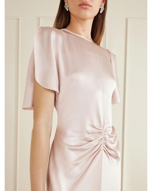 Victoria Beckham Pink Isabella Ruched Satin Maxi Dress