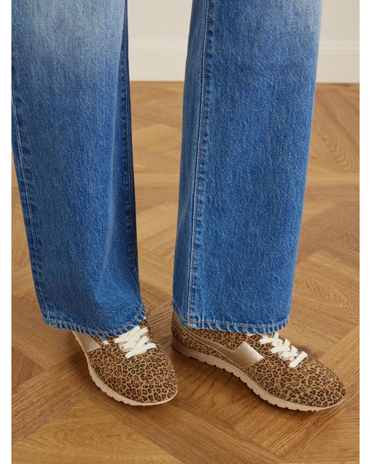 Autry Natural Windspin Leopard-Print Knit And Suede Sneakers