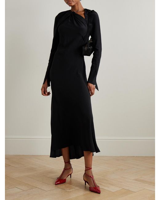 black midi dress with jean jacket Adalaide Coated Midi Dress – Retrofete