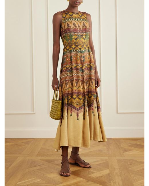 Emporio Sirenuse Natural Clodette Desert Printed Woven Silk-Blend Maxi Dress