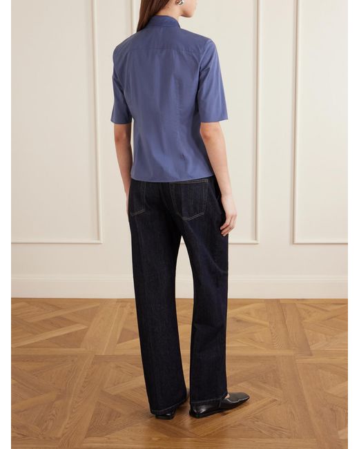 Jil Sander Blue Pleated Cotton Shirt