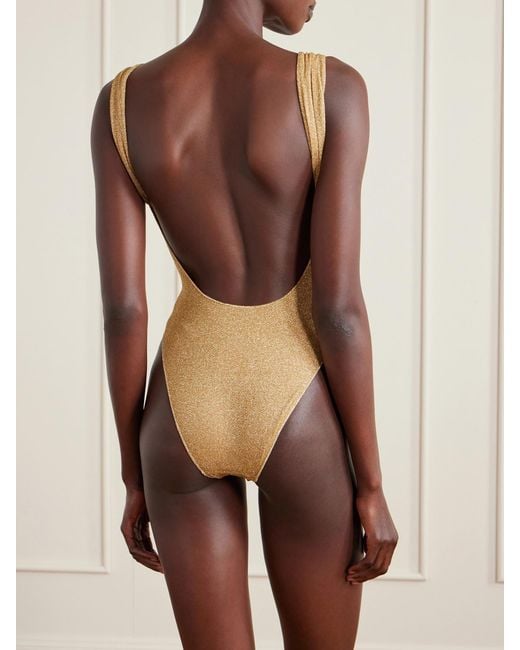 Oseree Natural Lumière Embellished Lurex Swimsuit