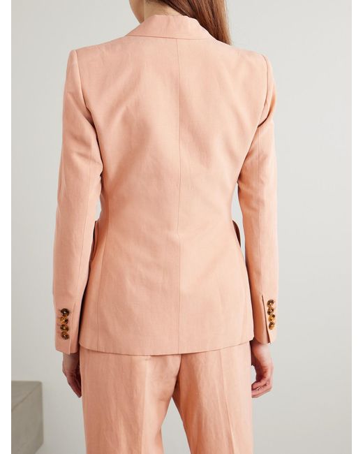 Blazé Milano Pink Flica Charmer Double-Breasted Silk And Linen-Blend Blazer