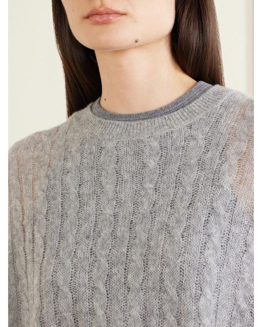 Lisa Yang Gray Amabel Cable-Knit Cashmere And Silk-Blend Sweater