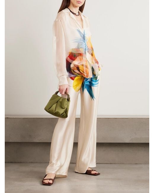 Donde Esteban White Salpicon Printed Silk-Blend Wide-Leg Pants