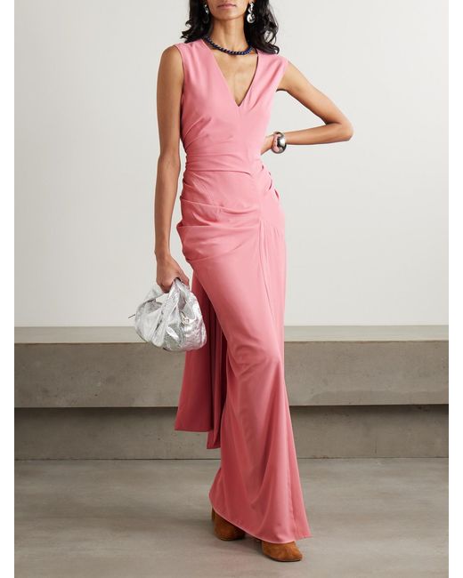 Dries Van Noten Pink Asymmetric Tie-Detailed Draped Jersey Maxi Dress