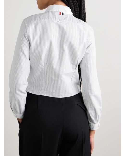 Thom Browne White Cropped Poplin-Trimmed Striped Cotton Oxford Shirt