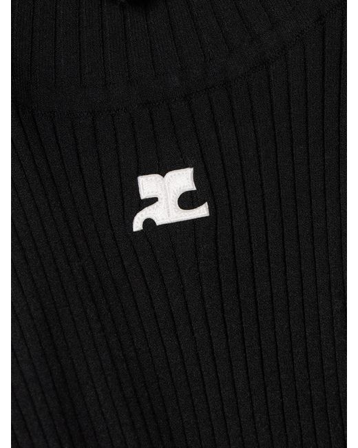 Courreges Black Embroidered Ribbed-Knit Midi Turtleneck Dress